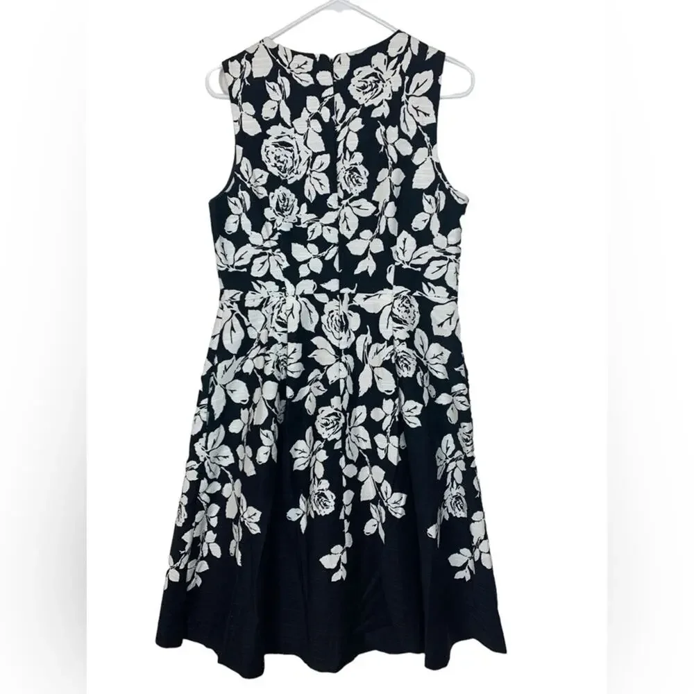 Talbot's women's size 6 small black white floral dress business casual tweed lin